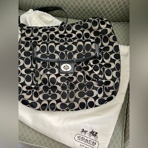 Coach Black and Cream Signature Shoulder Bag